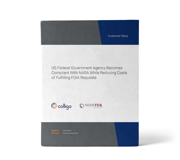 US federal government records management at agency case study from Colligo cover. Case study image