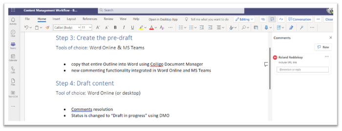 Screenshot of reviewing document in Teams