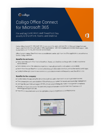 Colligo Office Connect for Microsoft 365 Feature Sheet Cover. Image